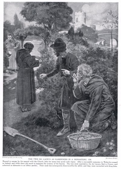 The two de Laceys as gardeners in a monastery AD1210 by Ernest Prater